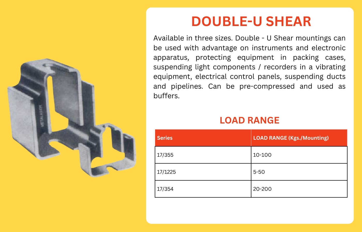 Double-U shear anti-vibration mounting