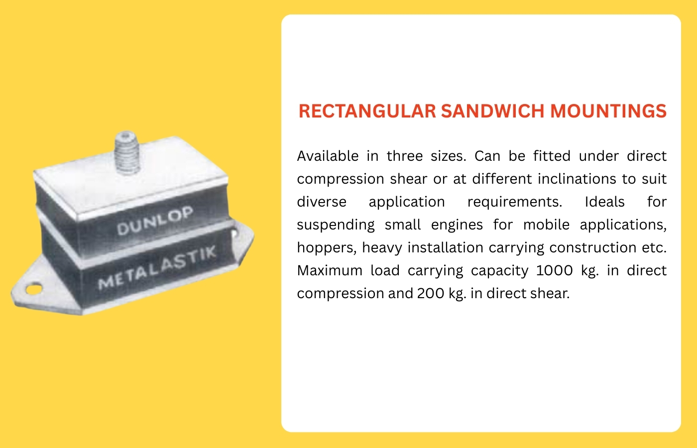 Rectangular sandwich anti-vibration mounting